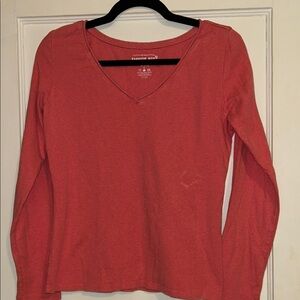 Fashion Bug Coral Long Sleeve V-Neck Top